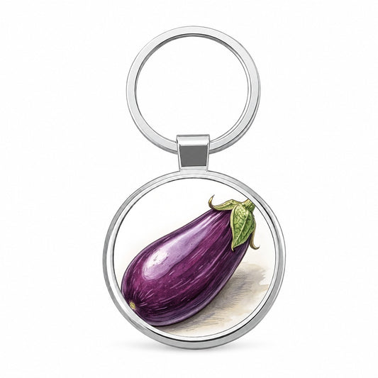 Eggplant Illustration Round Metal Keychain