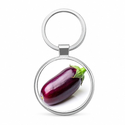 Eggplant Vegetable Photo Round Metal Keychain