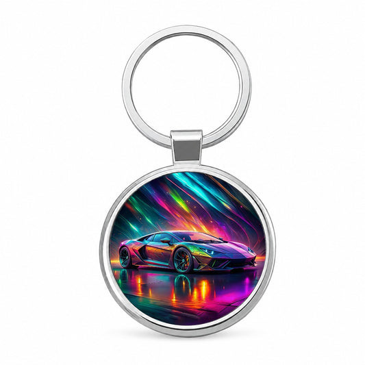 Exotic Super Car Graffiti Style Round Metal Keychain