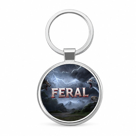 Feral Vicious Wolves Funny Round Metal Keychain