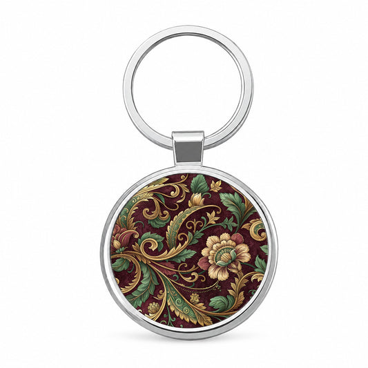 Floral Victorian Decorative Pattern Round Metal Keychain
