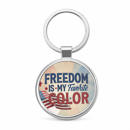 Freedom Is My Favorite Color American Flag Patriotic Round Metal Keychain