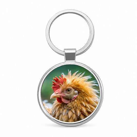 Frizzle Chicken Photo Round Metal Keychain