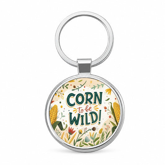 Funny Corn To Be Wild Round Metal Keychain