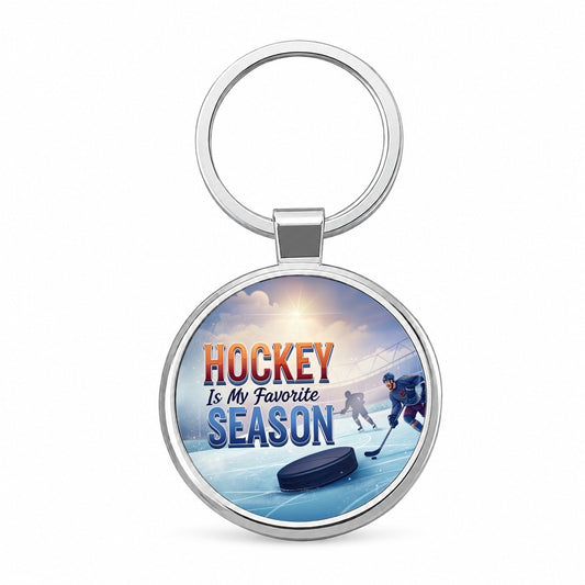 Hockey is My Favorite Season Ice Skate Round Metal Keychain