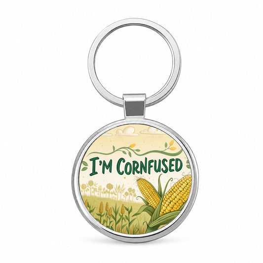 I'm Cornfused Funny Confused Round Metal Keychain