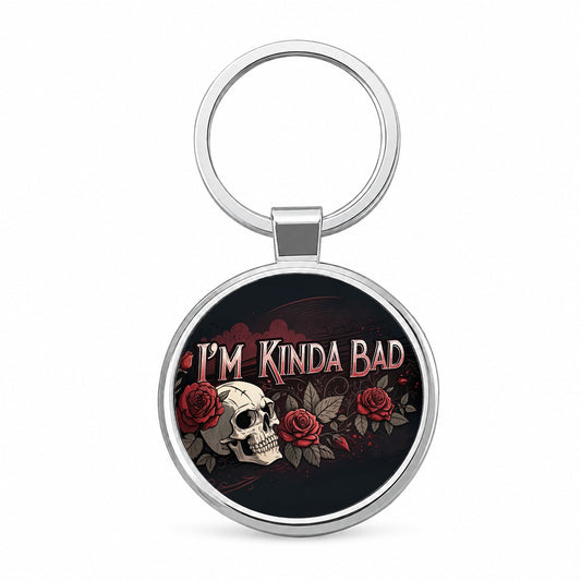 I'm Kinda Bad Skull Red Roses Round Metal Keychain