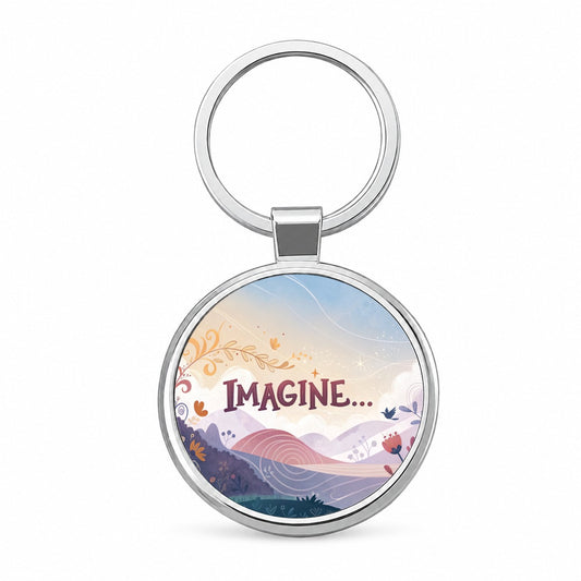 Imagine Inspirational Round Metal Keychain