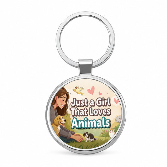 Just A Girl That Loves Animals Round Metal Keychain