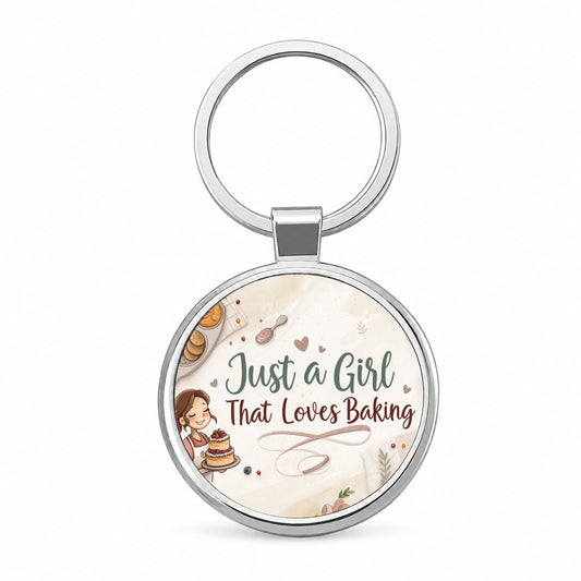 Just A Girl That Loves Baking Round Metal Keychain