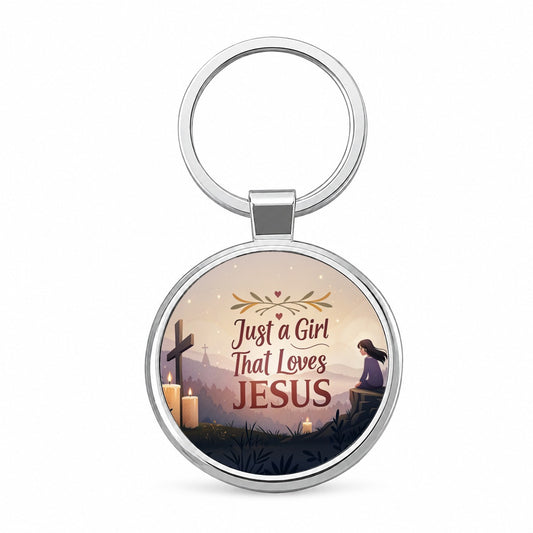 Just A Girl That Loves Jesus Inspirational Round Metal Keychain