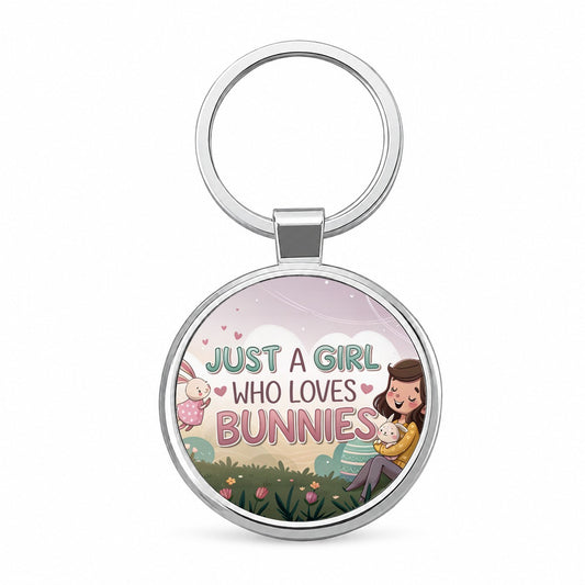Just A Girl Who Loves Bunnies Cute Round Metal Keychain