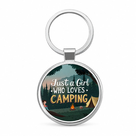 Just A Girl Who Loves Camping Cute Round Metal Keychain