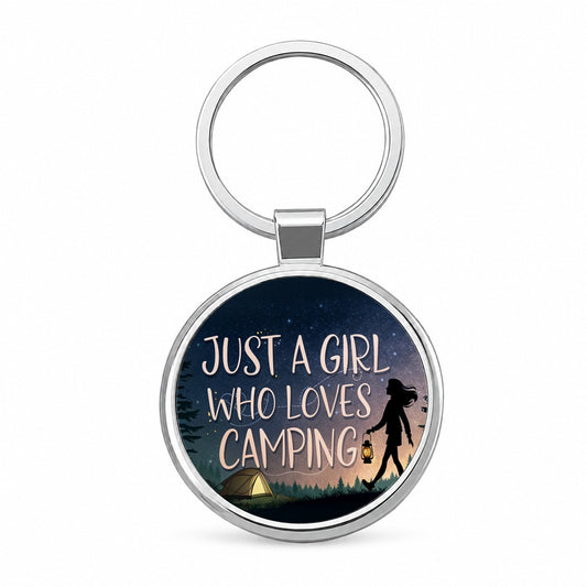 Just A Girl Who Loves Camping Funny Round Metal Keychain