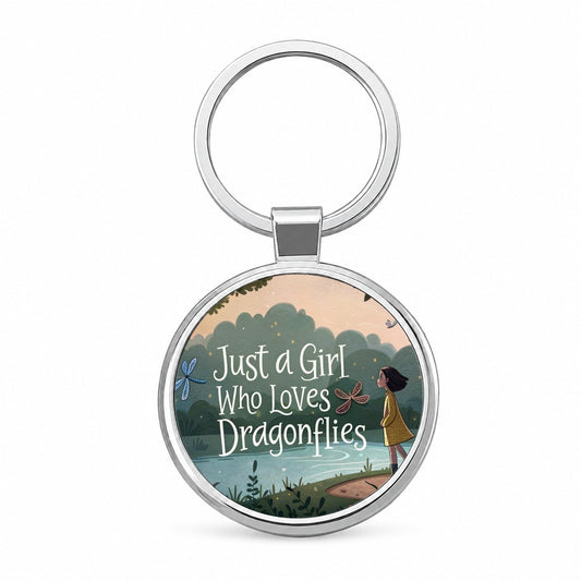 Just A Girl Who Loves Dragonflies Round Metal Keychain