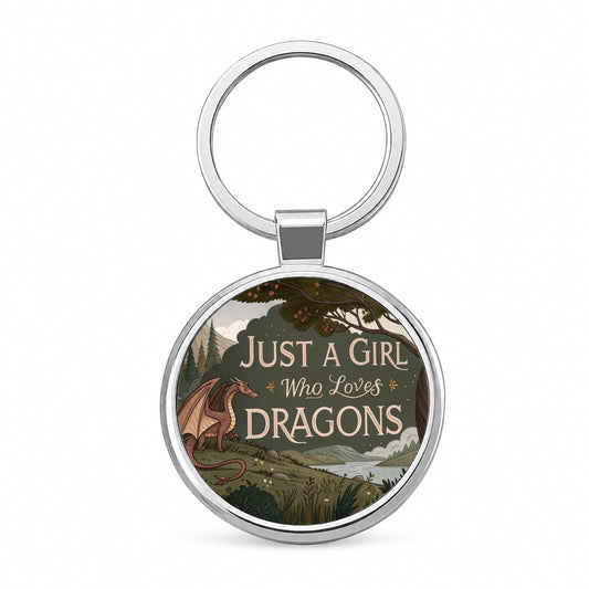 Just A Girl Who Loves Dragons Retro Fantasy Round Metal Keychain