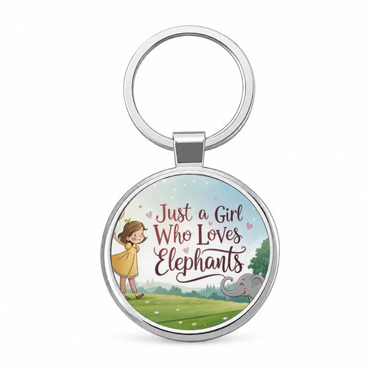 Just A Girl Who Loves Elephants Cute Round Metal Keychain