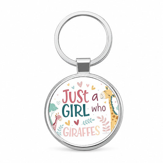 Just A Girl Who Loves Giraffes Cute Round Metal Keychain