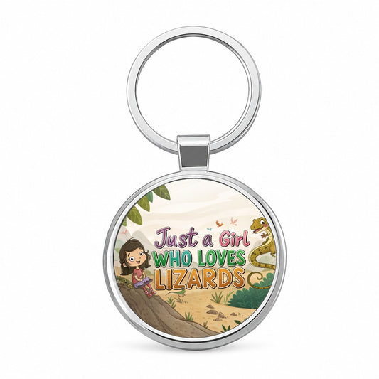 Just A Girl Who Loves Lizards Cute Round Metal Keychain