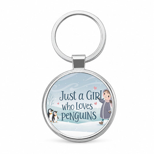Just A Girl Who Loves Penguins Cute Round Metal Keychain