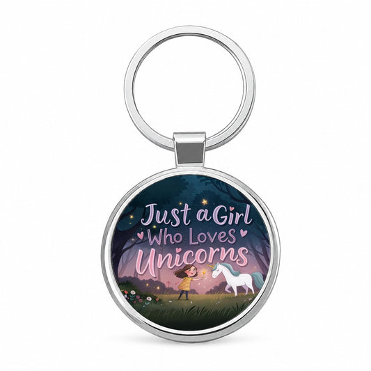 Just A Girl Who Loves Unicorns Cute Fantasy Round Metal Keychain