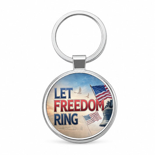 Let Freedom Ring Liberty Bell Patriotic Round Metal Keychain