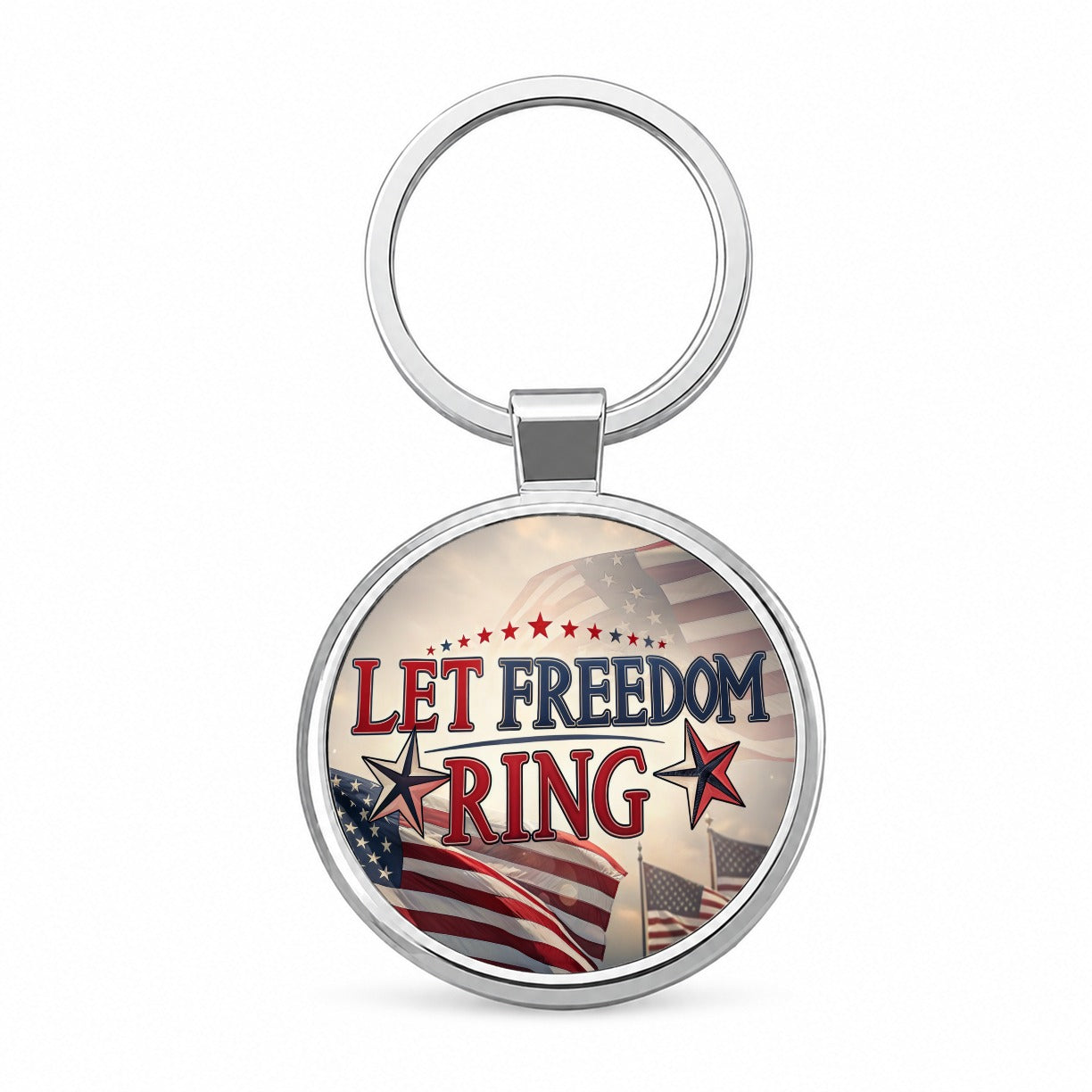 Let Freedom Ring Patriotic American Flag Round Metal Keychain
