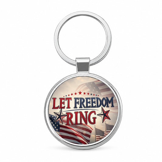 Let Freedom Ring Patriotic American Flag Round Metal Keychain
