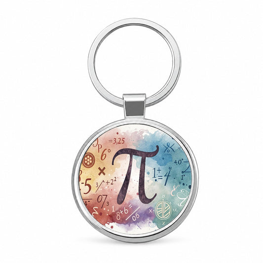 Math Numbers Symbols Pi Artistic Watercolor Round Metal Keychain