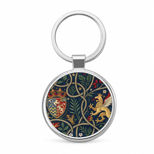 Medieval Ornamentation Griffin Shield Pattern Round Metal Keychain