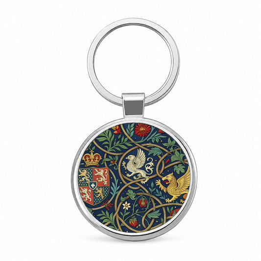 Medieval Ornamentation Griffins Shield Round Metal Keychain