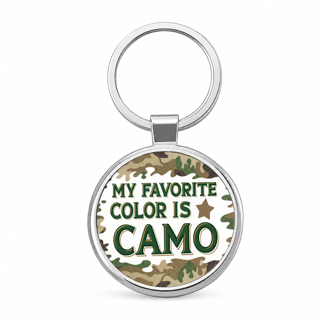 My Favorite Color Is Camo Camouflage Hunting Green Brown Round Metal Keychain