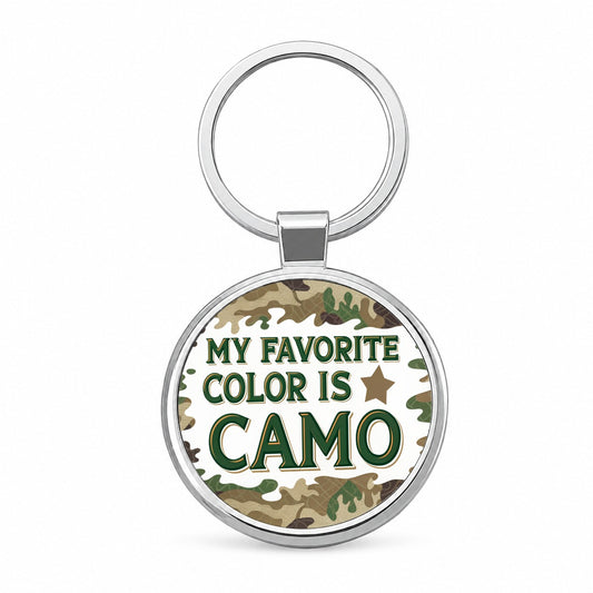 My Favorite Color Is Camo Camouflage Hunting Green Brown Round Metal Keychain