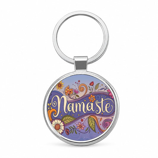 Namaste Hippie Flower Floral Yoga Round Metal Keychain