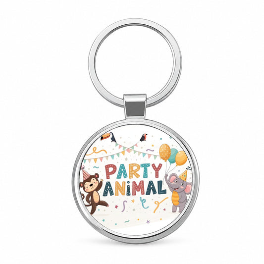 Party Animal Cute Funny Monkey Elephant Round Metal Keychain