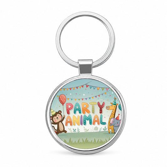 Party Animal Funny Birthday Theme Round Metal Keychain