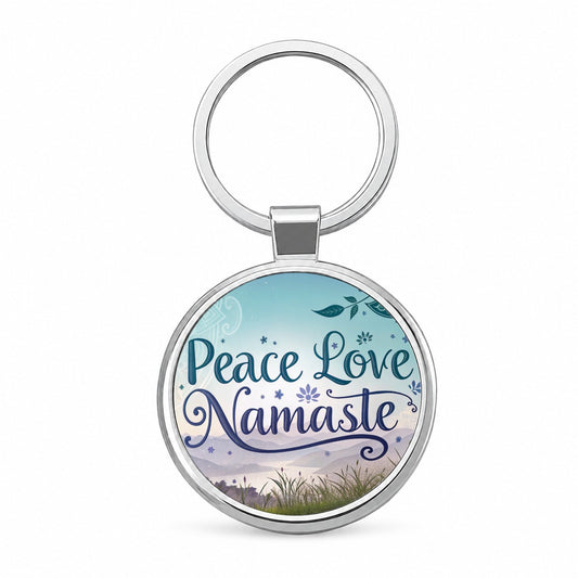 Peace Love Namaste Inspirational Round Metal Keychain