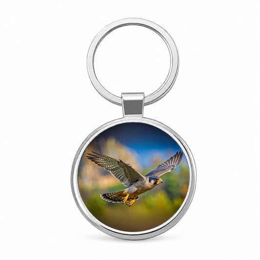 Peregrine Falcon Raptor in Flight Round Metal Keychain