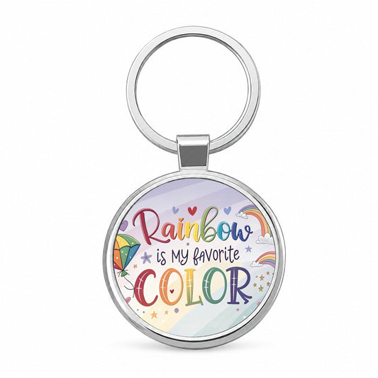 Rainbow Is My Favorite Color Gay Pride Round Metal Keychain