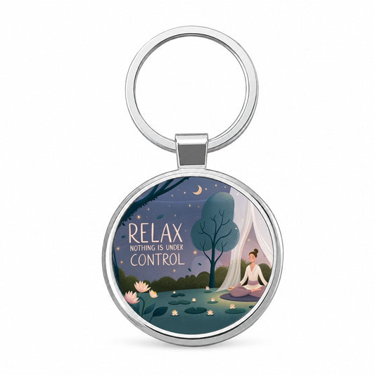 Relax Nothing Is Under Control Funny Meditation Yoga Round Metal Keychain