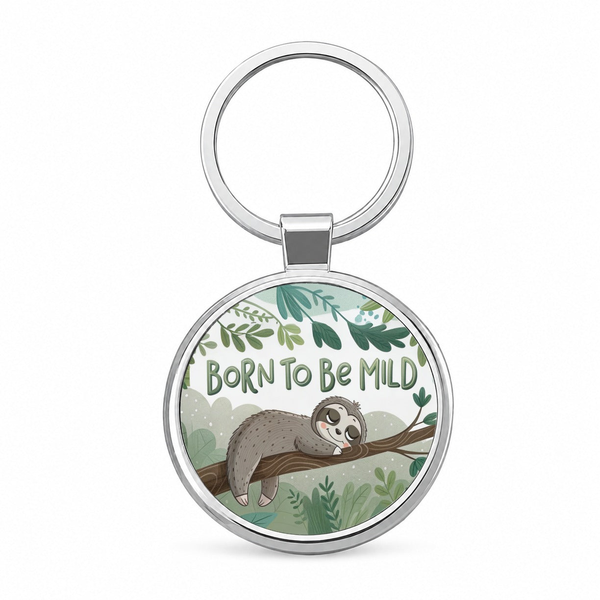 Sloth Sleeping Born To Be Mild Funny Round Metal Keychain