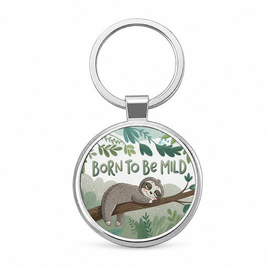 Sloth Sleeping Born To Be Mild Funny Round Metal Keychain