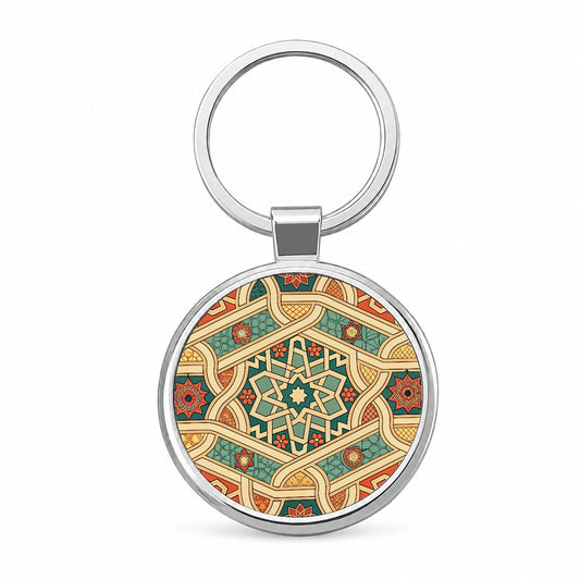 Tessellations Retro Geometric Pattern Round Metal Keychain