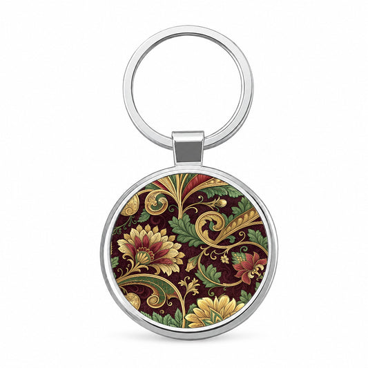 Victorian Decorative Design Pattern Round Metal Keychain