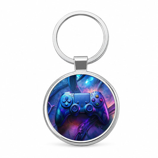 Video Game Controller Graffiti Style Round Metal Keychain