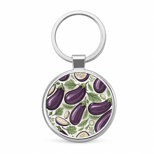 Whole Eggplants Pattern Round Metal Keychain