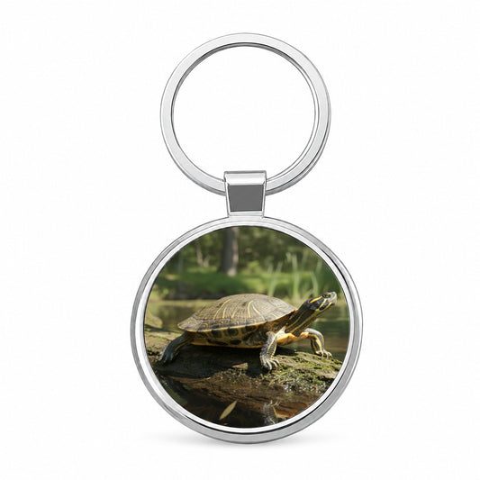 Yellow Bellied Slider Turtle Photo Round Metal Keychain