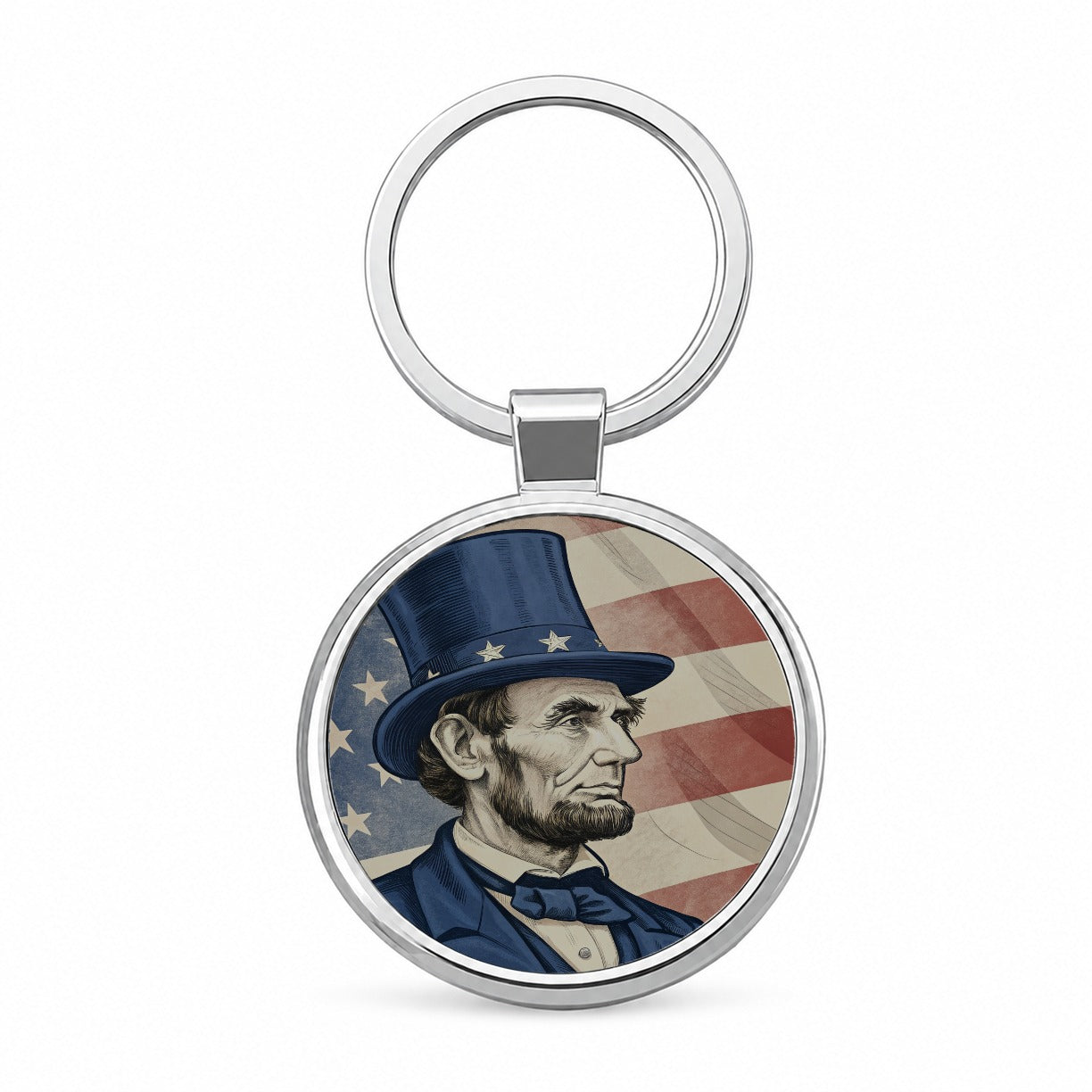 Abraham Lincoln American President Patriotic Round Metal Keychain