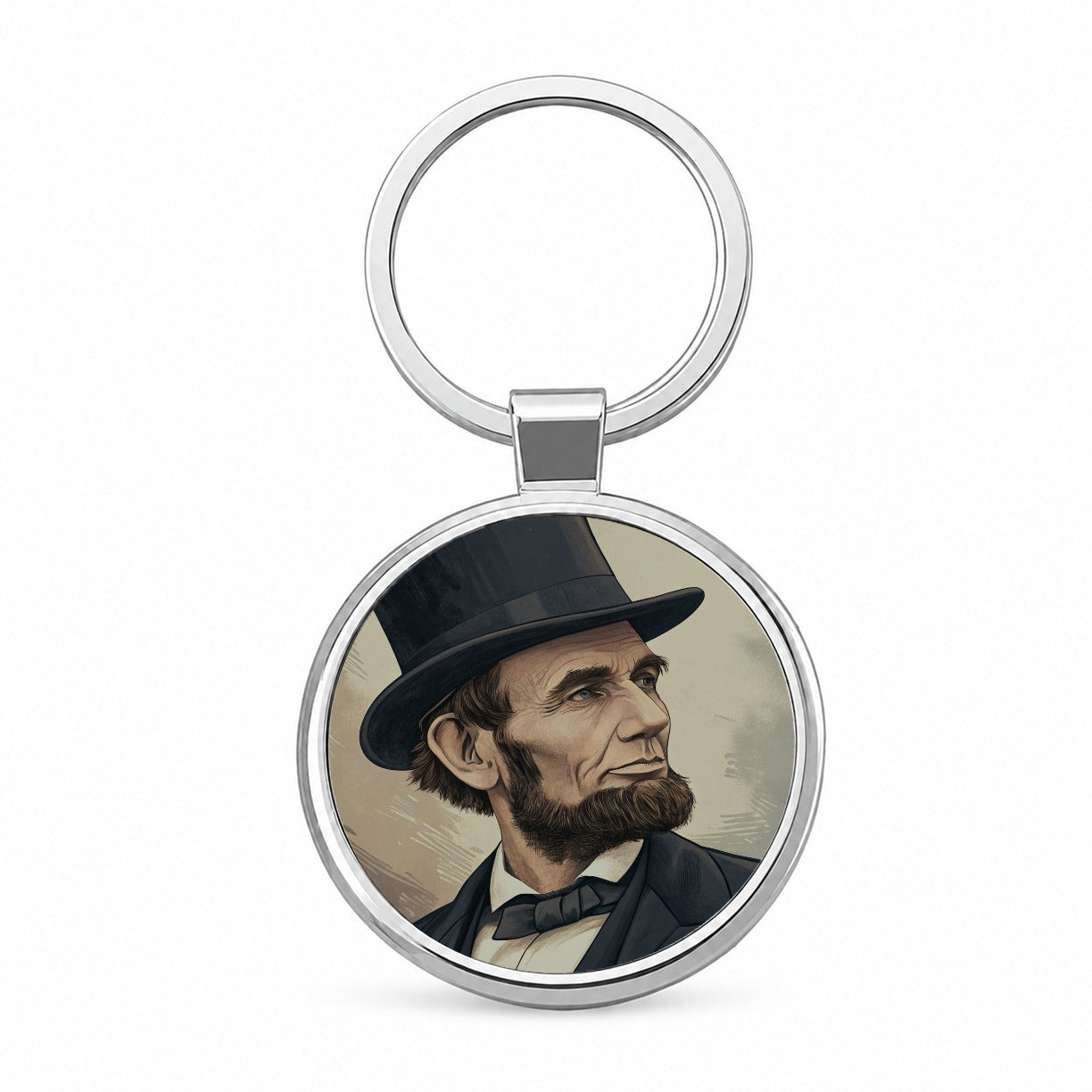 Abraham Lincoln Portrait Round Metal Keychain