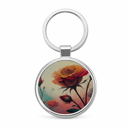 Abstract Roses Flowers Round Metal Keychain